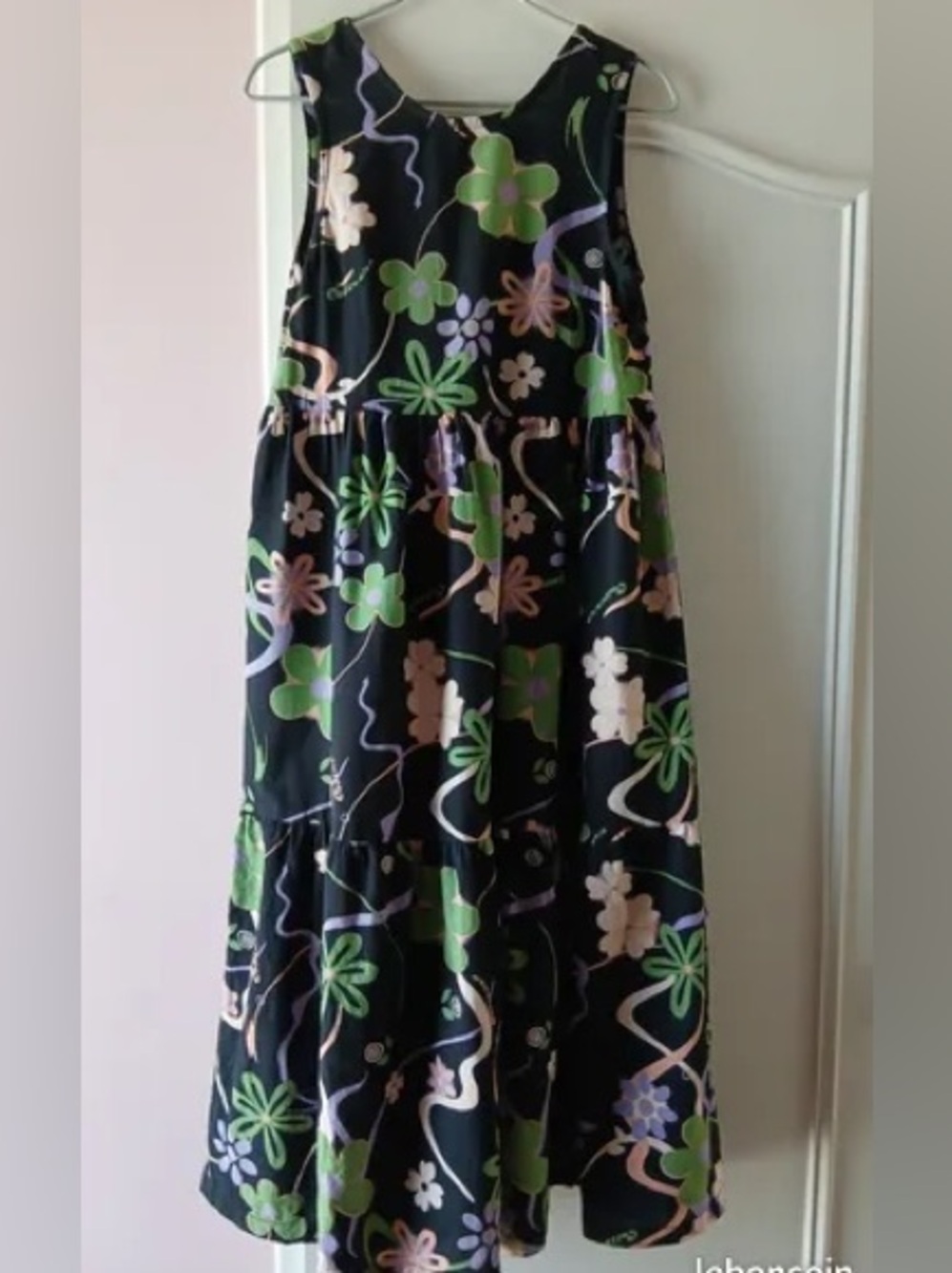 Black Floral Maxi Skirt with Green & Pink Accents